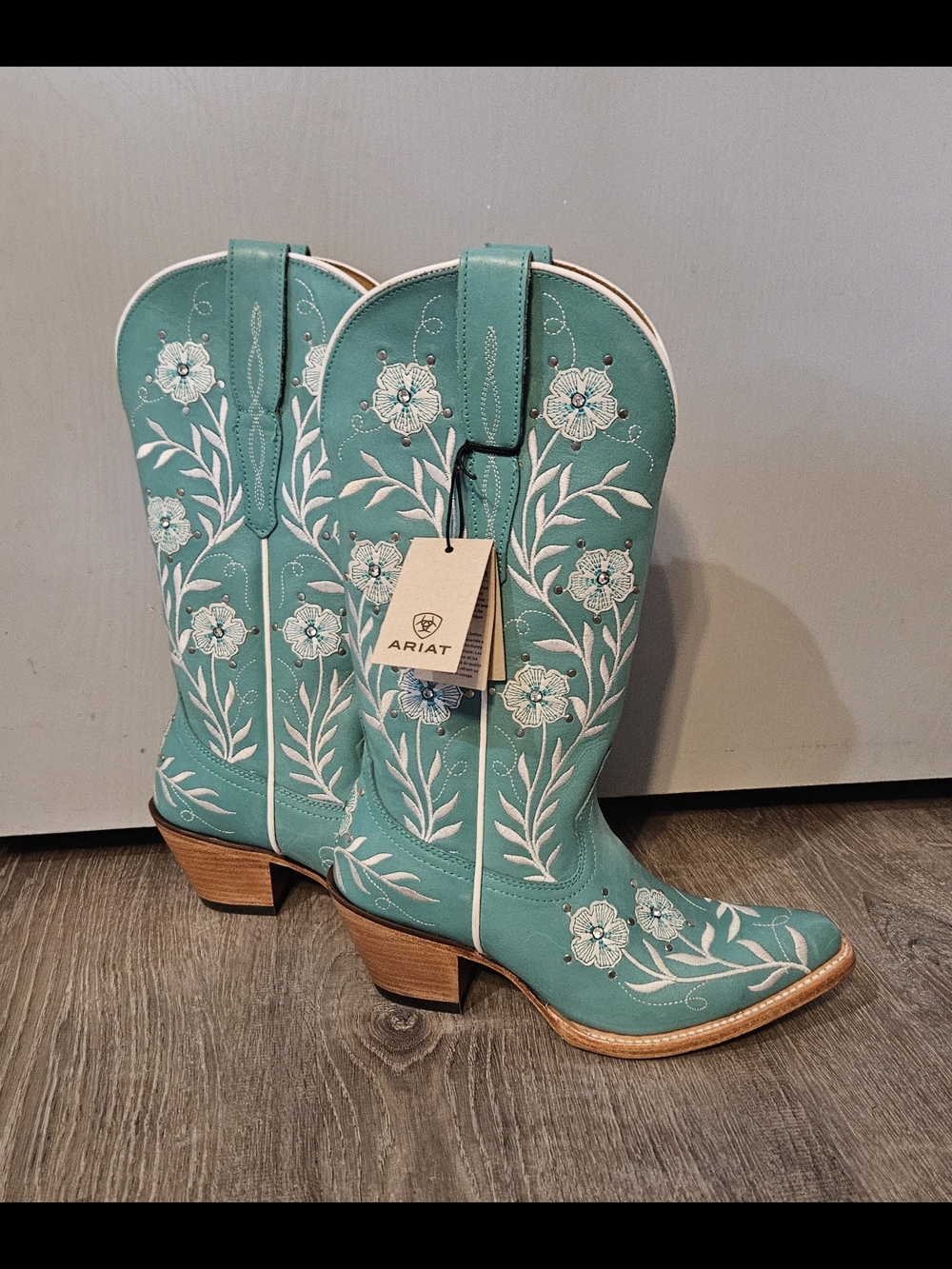 Ariat Teal Floral Embroidered Western Boots for Women